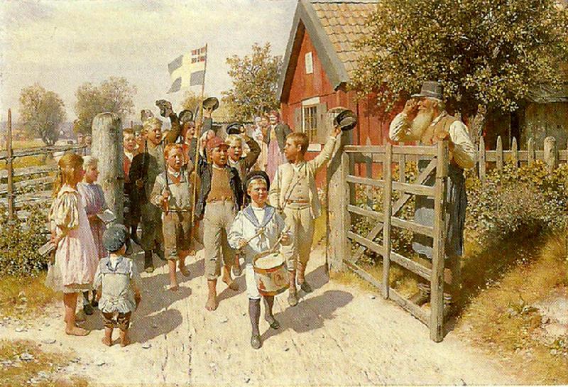august malmstrom marscherande barn Norge oil painting art